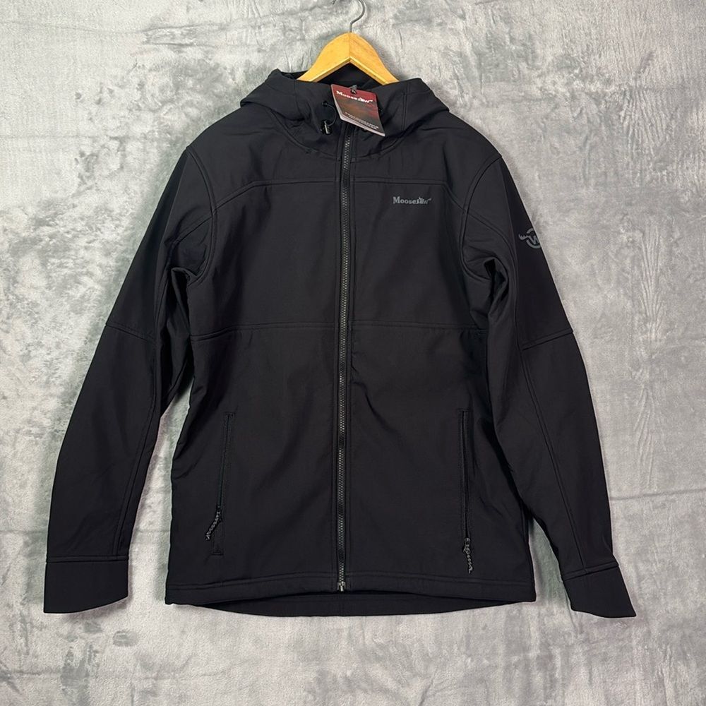 NWT New Moosejaw Black Hooded Softshell Full Zip Lightweight Jacket Size Small